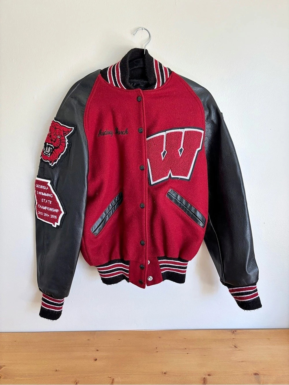 DeLONG Men's Varsity Jacket Red & Black Small